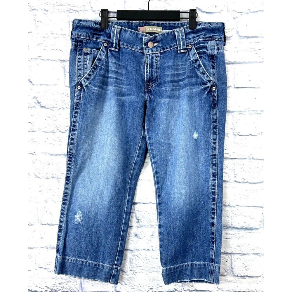 Old Navy Womens Sz 10/12 Ultra Low Waist Denim Jean Cropped Cuffed Distressed - Picture 3 of 12